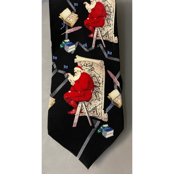 Other - Saturday Evening Post Silk Tie Black Red Santa Making a List 3.75 in x 60 in